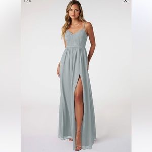 Azazie Zuma sweetheart neckline chiffon floor length dress gown dolphin grey